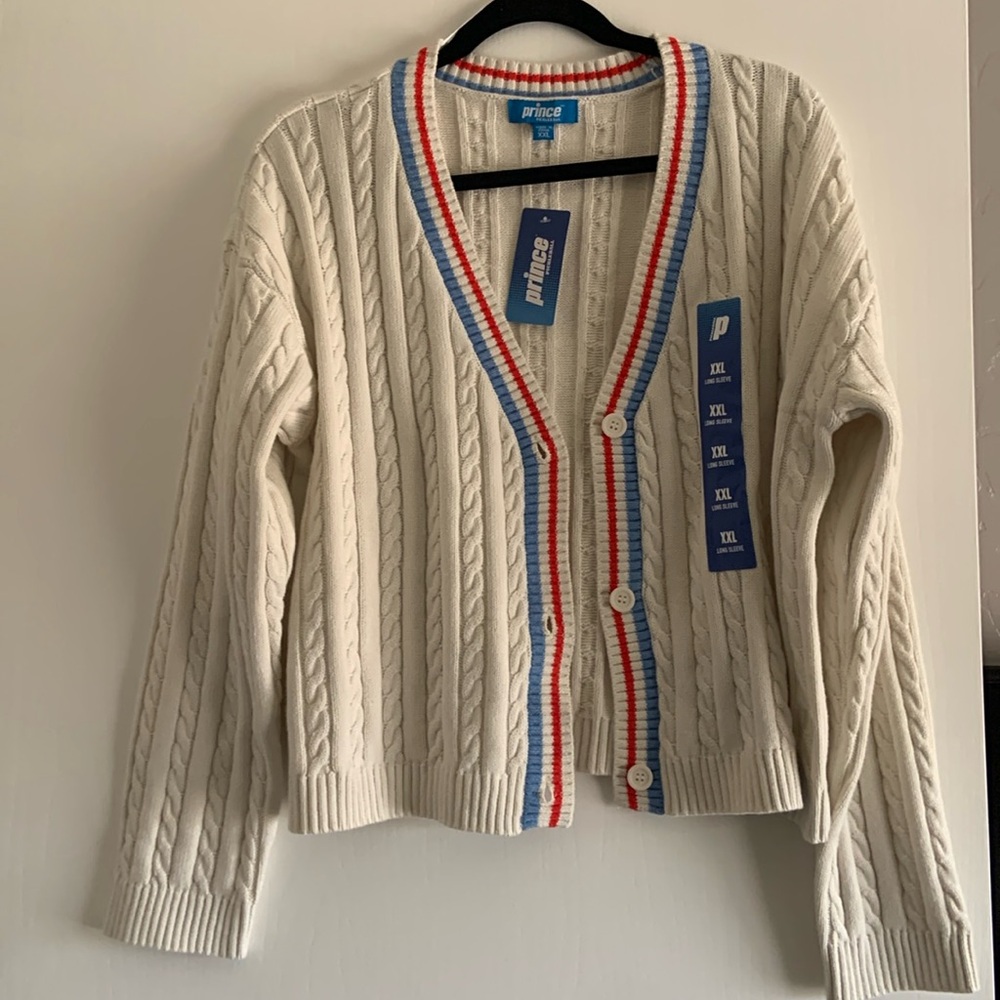 Prince Pickleball Women’s Cable Knit Cardigan - Cream 🔴🔵